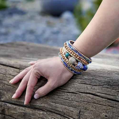 Miniatura 4 de Pulseras boho para mujer Pulsera de cuentas de madera y metal Pulsera Cleopatra Joyería Boho Pulsera de cuentas Pulsera elástica para mujer