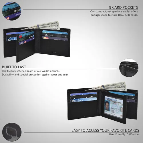 Miniatura 2 de Carteras plegables de cuero RFID hechas a mano para hombres en varios colores que ofrecen 9 tarjetas y 1 ranuras para identificación