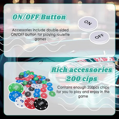 Miniatura 4 de Extguds Juego de Ruleta y Craps con Fieltro Grande de Doble Cara, Rueda de Ruleta de 10 Pulgadas, Rastrillo para Fichas, 200 Fichas, Marcador