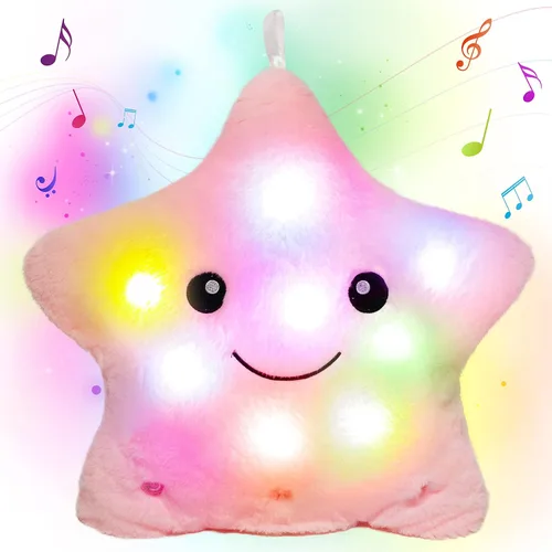Miniatura 8 de Almohada de Felpa Musical de Estrella Verde de 13 Pulgadas con Luz Nocturna Brillante Parpadeante, Peluche LED con Volumen Ajustable, Regalo
