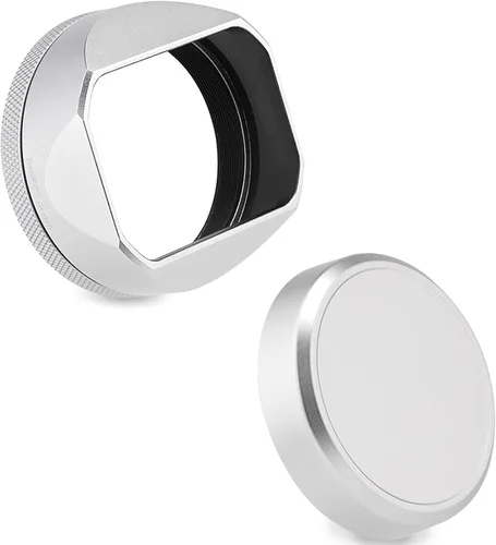 Capota cuadrada de metal Haoge para Fuji X100VI Fujifilm FinePix X100V X100F X100 X100S X100T X70 Accesorios de cámara, color plateado con tapa y