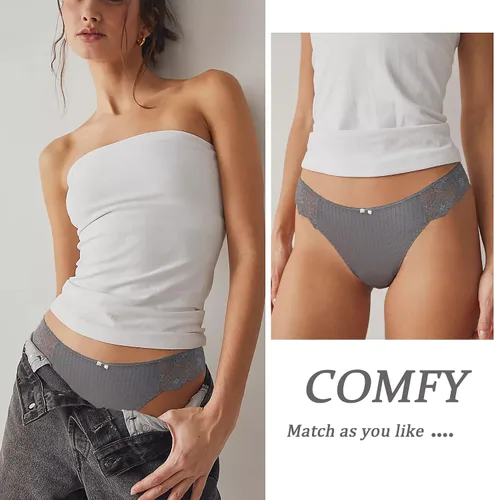 Miniatura 4 de LEVAO Tangas de algodón para mujer, tangas de algodón sexy con espalda en T, ropa interior cómoda, paquete múltiple S-XL