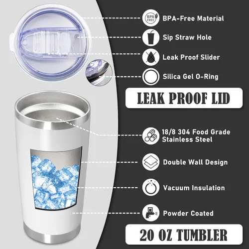 Miniatura 3 de Vaso de viaje de café de 20 onzas a granel con tapa, acero inoxidable de doble pared aislada al vacío, tazas con recubrimiento en polvo, para Blanco