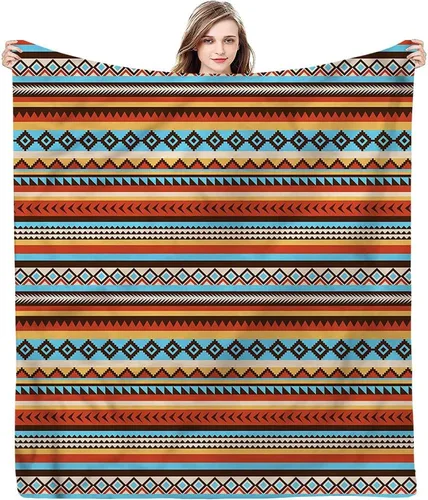Miniatura 12 de Manta de forro polar de felpa, diseño tribal de tribu azteca india, esponjosa y cómoda, manta de decoración tribal, 50 x 60 pulgadas, adecuada