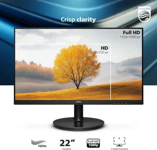Miniatura 2 de Philips 221V8LB Monitor Full HD delgado de clase de 22 pulgadas (1920 x 1080), frecuencia de actualización de 100 Hz, VESA, HDMI x1, VGA x1, modo