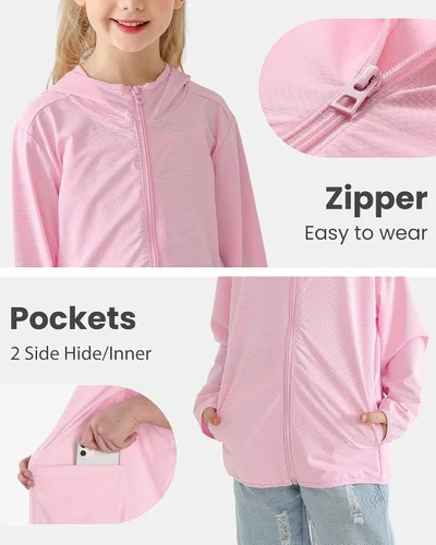 Miniatura 3 de Auranso Sudadera con capucha y cremallera para niños, UPF50+, protección solar, camisa refrescante