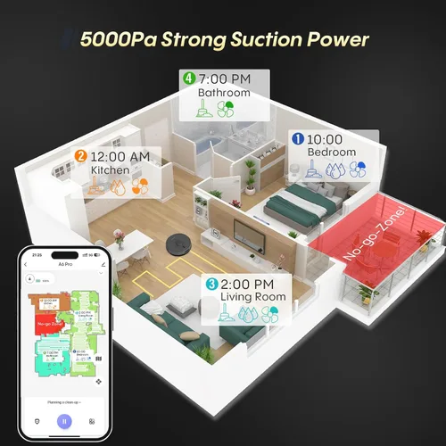 Miniatura 7 de Combo robot de aspiradora y trapeador, 90 días de autovaciado, 6000 Pa potente succión, mapeo del hogar, aspiradora robótica fácil y personalizada