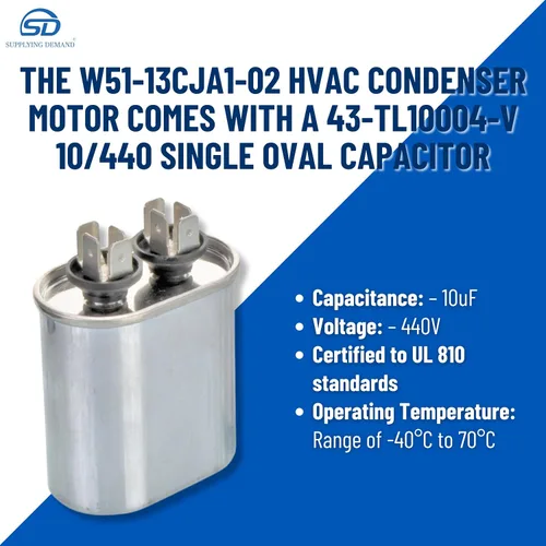 Miniatura 3 de Supplying Demand W51-13CJA1-02 Motor de condensador HVAC 1/3 HP 1 Fase 1 Velocidad 208/230V 1075 RPM debe coincidir con las especificaciones