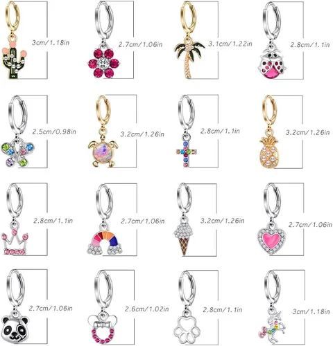 Miniatura 7 de Aganippe 121618 Pairs Hypoallergenic Acrylic Dangle Hoop Earrings Cute Multiple Colour Fox Flower Flag Panda Pineapple Beetle Fruits Food Cartoon