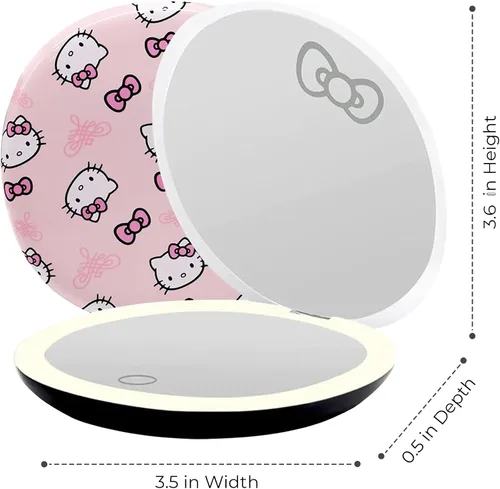 Miniatura 2 de Impressions Vanity Hello Kitty Supercute Signature - Espejo compacto con luz, espejo de maquillaje de viaje con aumento 3X e iluminación LED de luz