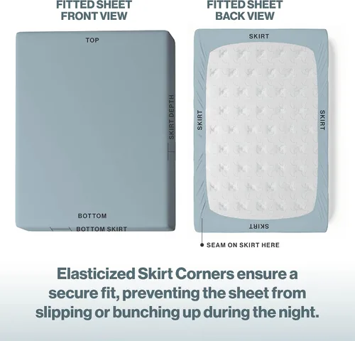 Miniatura 4 de Superity - Sábana bajera ajustable de lujo de calidad hotelera para cama Queen corta, 100% algodón, ultrasuave, amigable con la piel e Azul