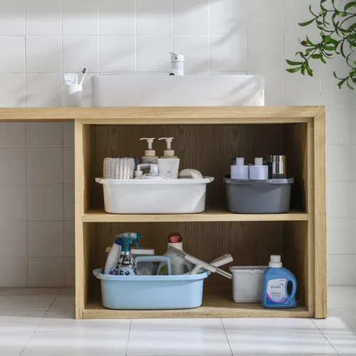 Miniatura 8 de Haundry Organizador grande de limpieza con asa, organizador de cesta de almacenamiento de herramientas de limpieza, organizador de cubo resistente
