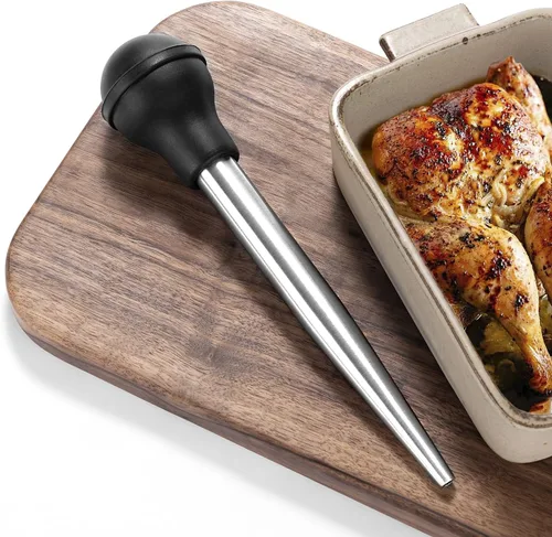 Miniatura 6 de JY COOKMENT Jeringa de acero inoxidable para pavo Baster Baster Jeringa para cocinar Inyector de carne con 2 agujas de marinada, 1 cepillo de Acero