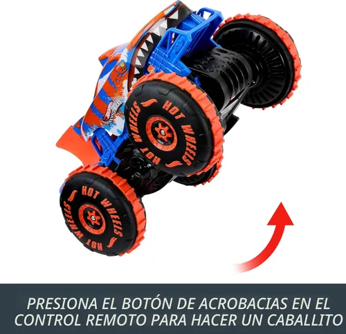 Miniatura 3 de Hot Wheels Monster Trucks - Vehículo de juguete a control remoto, escalador de tiburón tigre a gran escala con 3 modos de juego para carreras