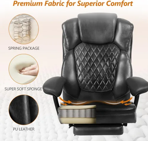 Miniatura 4 de Silla de oficina con respaldo alto, silla de escritorio ejecutiva con reposapiés, soporte lumbar ergomómico, sillas de juegos para computadora