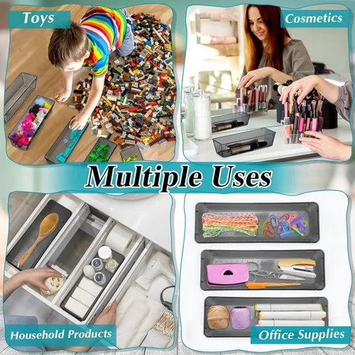 Miniatura 6 de Maitys 12 piezas organizador de cajones de tocador 9 x 3 x 2 pulgadas, organizadores de utensilios de plástico transparente para cajones de cocina