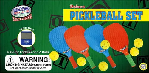 Miniatura 2 de Matty's Toy Stop Juego de pickleball de lujo, con 4 paletas de plástico, 6 bolas de pickleball y bolsa de almacenamiento