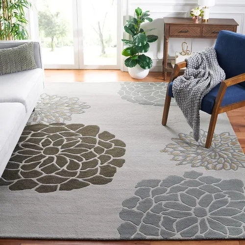 Miniatura 6 de SAFAVIEH Soho Collection SOH211A - Alfombra redonda de lana de primera calidad, hecha a mano, 6 pies, color gris claro