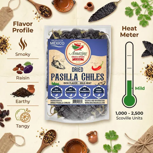 Miniatura 7 de Pasilla Chiles Secos 4 oz - Grapa en la Cocina Mexicana: Topos, Salsas, Guisos, Salsa. Calor Suave - Sabor Punget y Picante. Por Amazing Chiles &