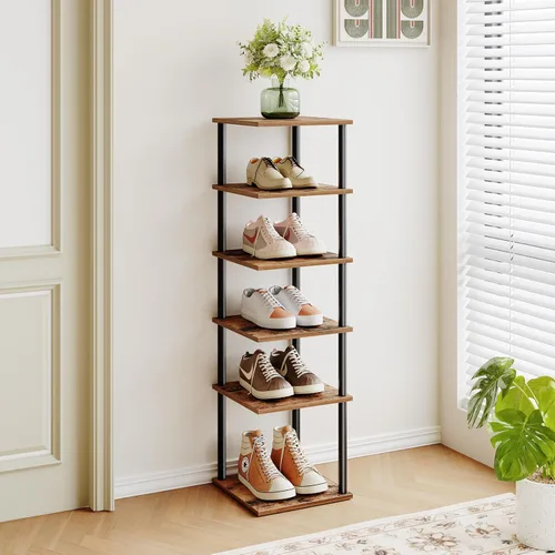 Miniatura 4 de HOOBRO Zapatero vertical, estante estrecho de 6 niveles, organizador de almacenamiento de zapatos para espacios pequeños, 11 pulgadas de largo x 11