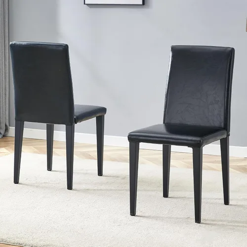 Miniatura 6 de AZmac Juego de 2 sillas de comedor modernas negras, sillas de cocina tapizadas de piel sintética con respaldo alto y asiento acolchado, sillas