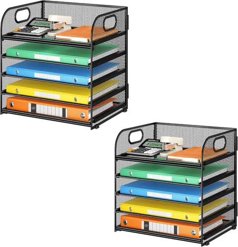 Miniatura 14 de Lavatino Organizador de Archivos de Escritorio de 5 Bandejas, Organizador de Bandejas de Cartas de Malla Negra con Asa, Organizador de Archivos