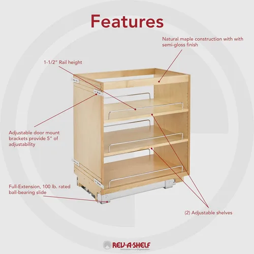 Miniatura 6 de Rev-A-Shelf Organizador de almacenamiento de gabinete de cocina extraíble de 14 pulgadas con rieles deslizantes, estante de especias de despensa