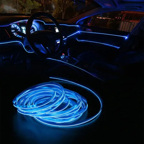 Miniatura 3 de Luces de cable EL para el interior del coche, luz de panel azul neón de 16 pies/5 m, tira de luz LED para coche, USB 5V, decoración