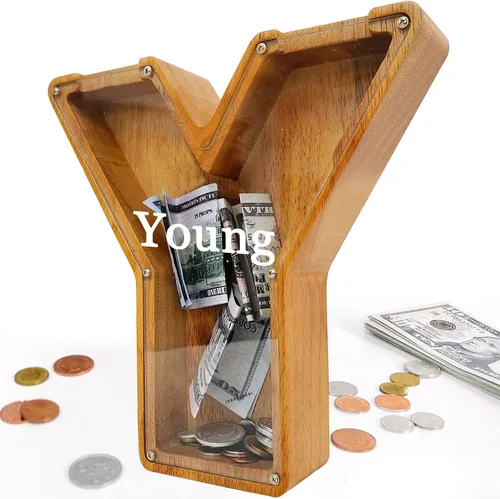 Miniatura 43 de Alcancía para niños y niñas, alcancía grande de madera personalizada con diseño recortado, bancos de monedas con letras del alfabeto, caja de ahorro