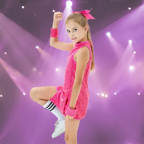 Miniatura 6 de Girls Sequins Dance Costumes Dress, Jazz Dance Costume Girls Hip Hop Outfits Sleeveless Sparkle Dance Dress Top & Shorts