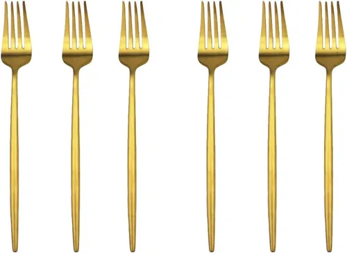 Golden Stain - Cubiertos modernos de 6 piezas de acero inoxidable 304, tenedor de postre de acero inoxidable 304, tenedor de ensalada de 7.2