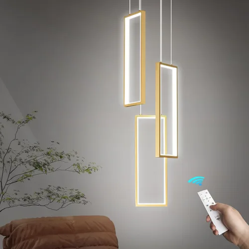 Miniatura 8 de Lámpara Colgante Moderna de Altura Ajustable Luminaria Negra 252W LED Luces Colgantes 12 Anillos Candelabro Rectangular Escalera Candelabro Grande