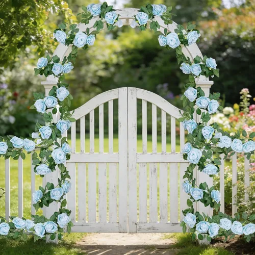 Miniatura 7 de U'Artlines Paquete de 3 guirnaldas de flores artificiales de seda de vid azul de 19.5 pies en total para interiores y exteriores, hogar, boda, arco