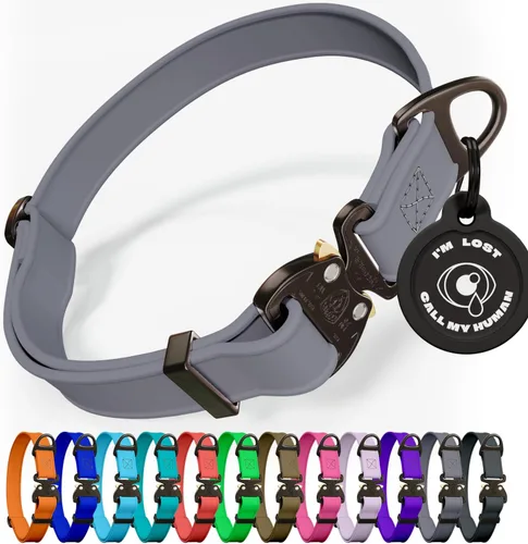Miniatura 20 de Biothane - Collar de perro con hebilla de cobra, fabricado en Estados Unidos, etiqueta de identificación con código QR, collares de perro ajustables