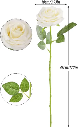 Miniatura 8 de Rosas artificiales, rosas artificiales, rosa falsa de seda, flores falsas de aspecto real con tallos para ramos de boda, mesas, centros de mesa