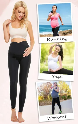 Miniatura 5 de YOKGO Maternidad - Embarazo para mujer, bolsillos cortos de yoga - Panel completo para entrenamiento sobre el vientre para embarazadas
