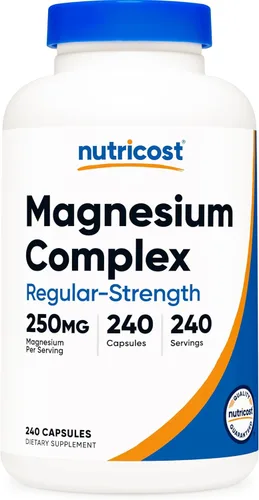 Nutricost Complejo de Magnesio 250mg, 240 cápsulas – Óxido de magnesio, citrato y glicinato – Sin gluten y sin OGM