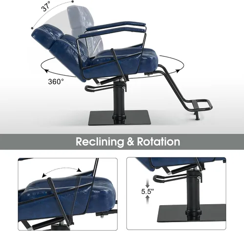 Miniatura 3 de BarberPub Silla clásica de peluquería, bomba hidráulica de 440 libras, silla reclinable manual para estilista, hogar y salón de belleza, barbería