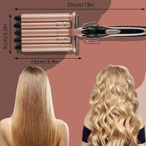Miniatura 2 de Crimpadoras y onduladoras de cabello de 5 barriles, de calor rápido, varita portátil de 0.591 in para cabello largo, rizador ondulado de temperatura