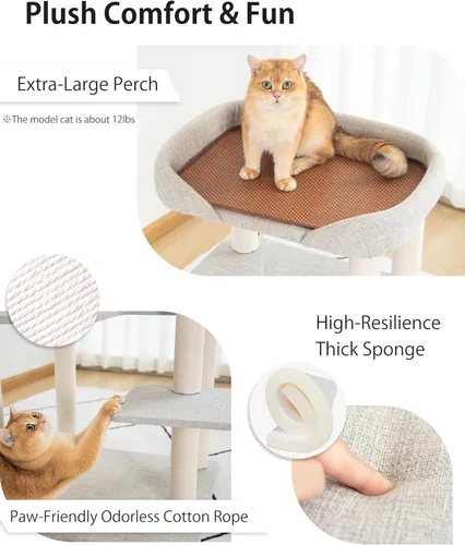 Miniatura 3 de Mordern - Torre de árbol para gatos de 37.4 pulgadas con postes rascadores, torre de árbol para gatos de varios niveles con base grande para M03 GRIS