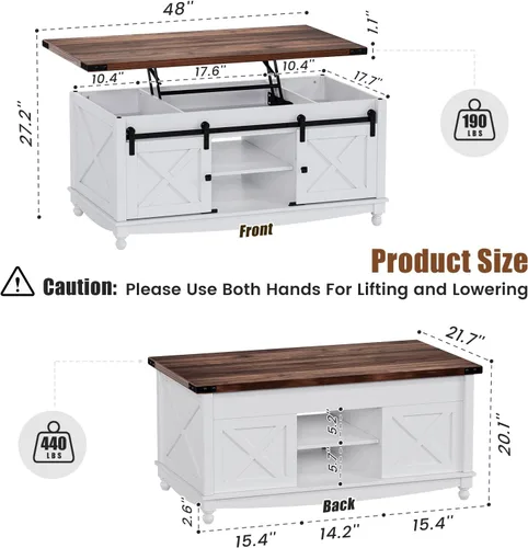 Miniatura 2 de ALLSTAND Mesa de centro elevable de 31.5 pulgadas con almacenamiento, mesas de centro de granja para sala de estar, mesa de centro cuadrada con gran