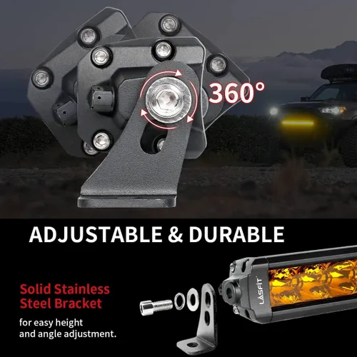 Miniatura 9 de LASFIT Barra de Luz LED Ámbar de 52 pulgadas, Fila Única, Luz de Conducción Todoterreno Impermeable IP67, Barra LED Amarilla de Haz Combinado Spot