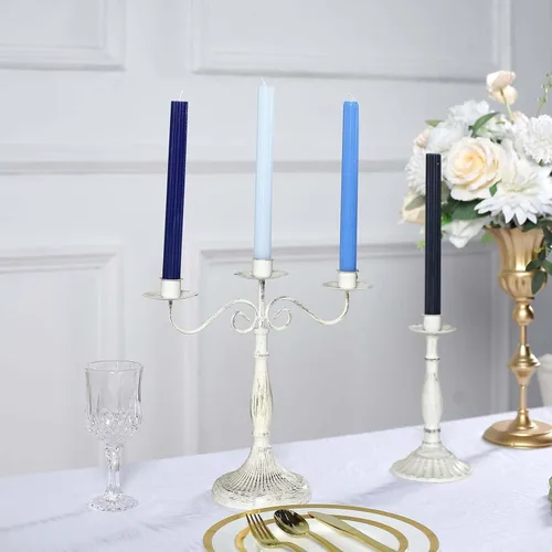 Miniatura 9 de Efavormart Paquete de 5 Velas cónicas de mecha acanalada premium sin aroma de 9" en azul surtido, velas altas de cera con cinta para cena