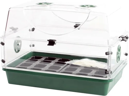 Miniatura 5 de EarlyGrow Propagador de cúpula grande con 2 extensores de altura, bandejas de plántulas y juego de clips de bloqueo, verde (97019)