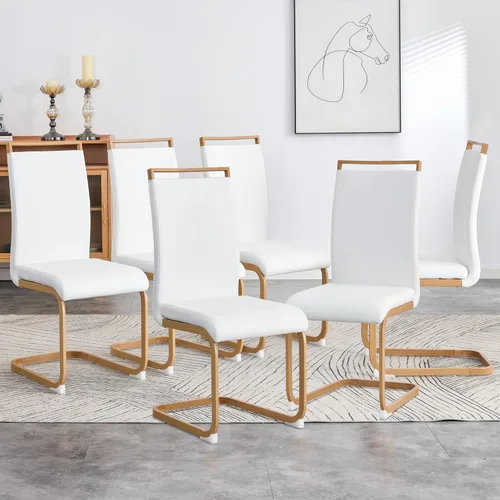 Miniatura 52 de gopop Juego de sillas de comedor, sillas modernas de metal con asiento acolchado de piel sintética, respaldo alto y patas cromadas resistentes, claro