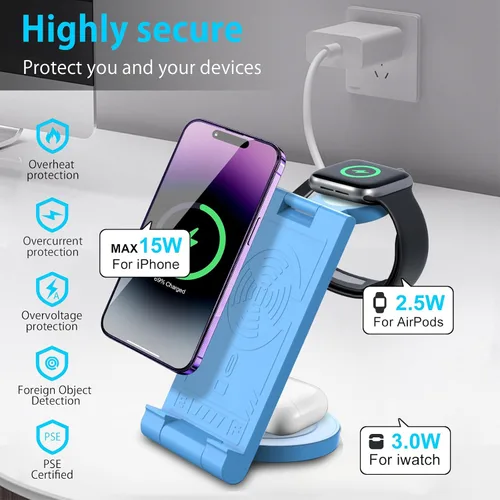 Miniatura 5 de Cargador inalámbrico actualizado 2024: Soporte de carga 3 en 1 para múltiples dispositivos Apple - iPhone 16 15 14 Pro Max 13 12 11 - Watch 10 9 8 7