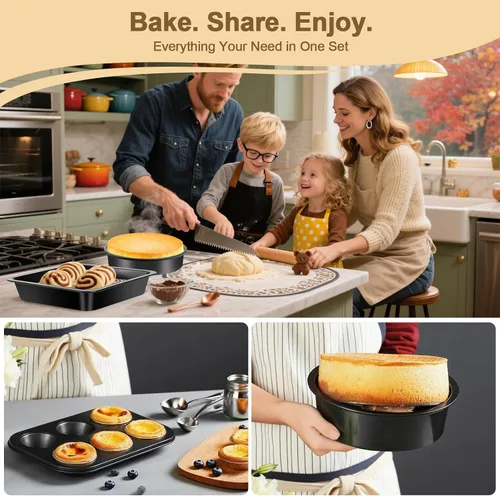 Miniatura 7 de Juego de utensilios para horno tostador de 5 piezas, sartenes compactas antiadherentes para horno pequeño, RV y cámper, incluye muffin, pan, pizza