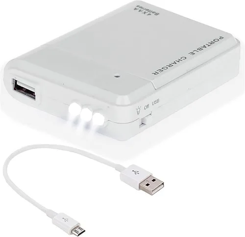 Cargador de batería AA portátil para Xiaomi Redmi Go y cargador de emergencia con luz LED (toma 4 pilas AA) [blanco]