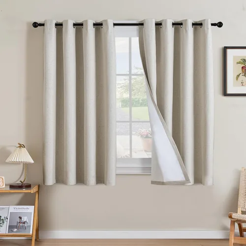 Miniatura 239 de H.VERSAILTEX Cortinas opacas de lino de 63 pulgadas de largo, 100% absolutamente opacas, con aislamiento térmico, con textura de lino, con ojales