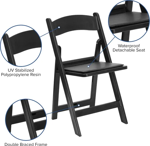 Miniatura 4 de EMMA + OLIVER Silla plegable, resina negra, paquete de 4 unidades, capacidad de peso de 800 libras, cómoda silla para eventos, silla plegable ligera
